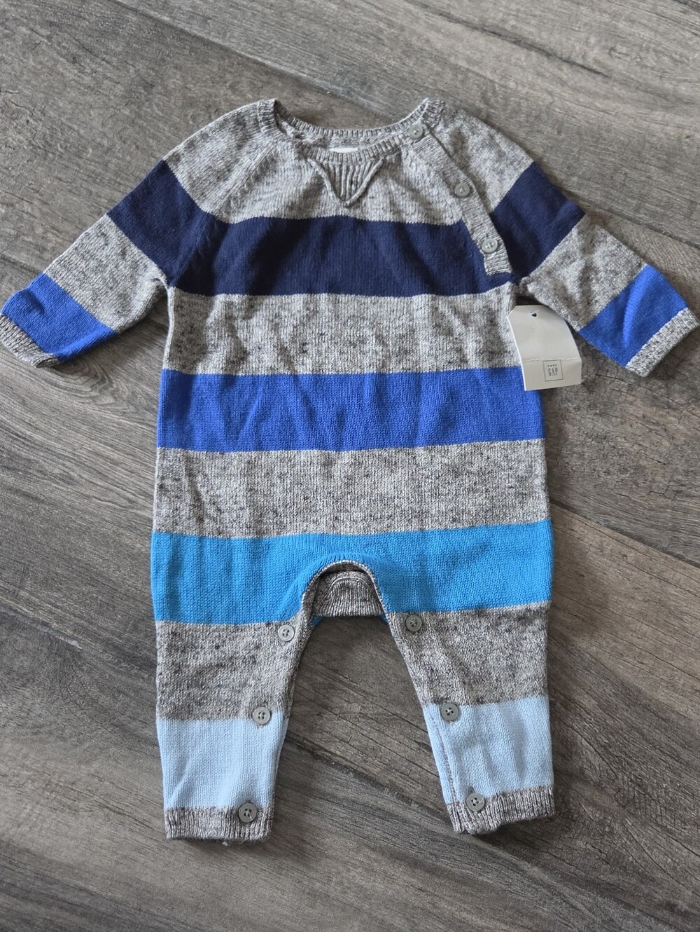 GAP Baby NWT 0-3 Months Blue & Gray Striped One-Piece Sweater Romper